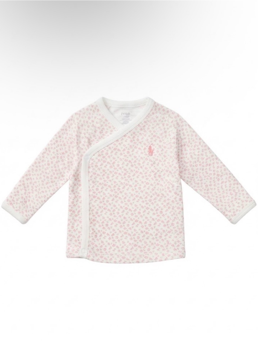 Polo by Ralph Lauren White Long-Sleeve Pink Floral Wrap Top